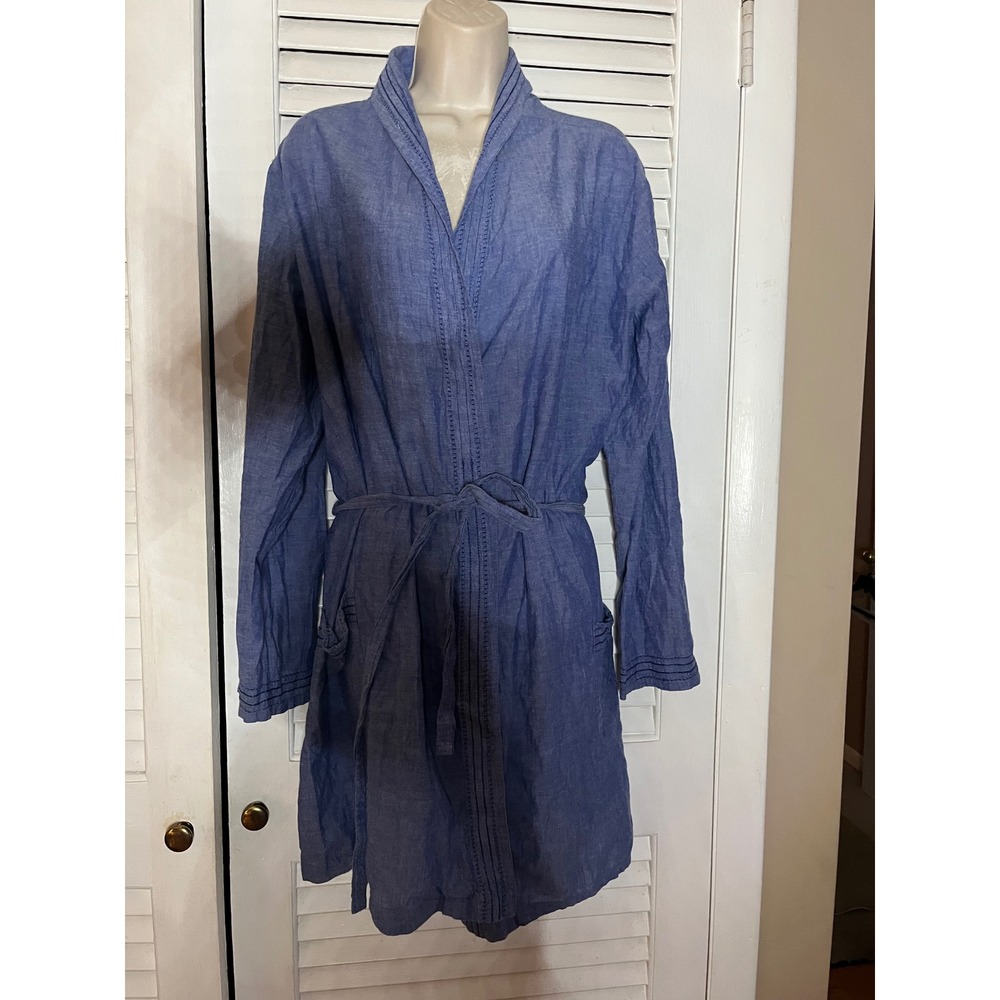 Gilligan & O'Malley Camisole Womens Blue Chambray Robe Kimono Tie Waist L /XL